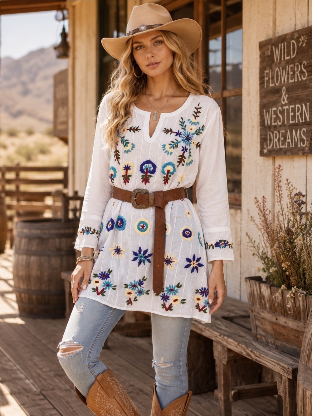 Raj Gigi Embroidered Tunic White Tunic Multiple Sizes